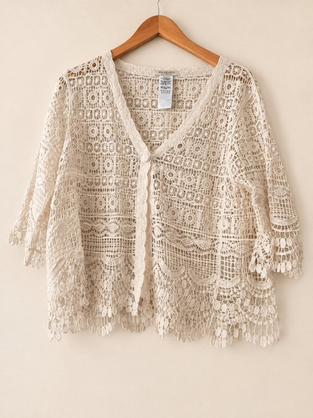 NWT Liverpool Los Angeles Ivory Crochet Lace Knit Cardigan Sz S/M